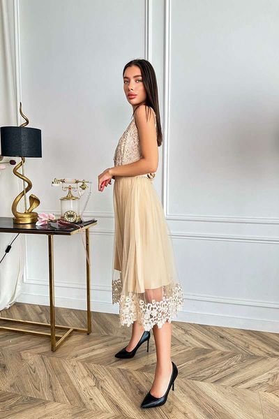 Коктейльна Сукня Lace Charm 9070 Бежева 9070_BEI_2XL фото