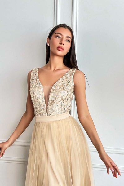 Коктейльна Сукня Lace Charm 9070 Бежева 9070_BEI_2XL фото