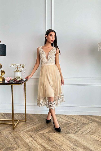 Коктейльна Сукня Lace Charm 9070 Бежева 9070_BEI_3XL фото