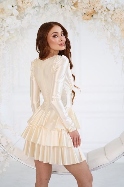 Коктейльна сукня міні атласна 25084 Кремова 25084L_НФ-1141 фото