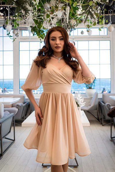 Коктейльна Сукня Шифон Запах 23009 Бежева 23009_BEIL_НФ-116 фото