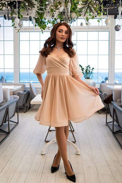 Коктейльна Сукня Шифон Запах 23009 Бежева 23009_BEIL_НФ-116 фото