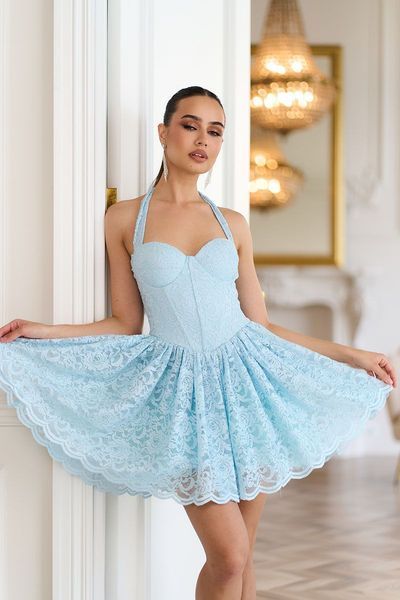 Гіпюрова коктейльна сукня міні 26032 Блакитна 26032_LBLM_НФ-1439 фото
