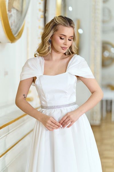 Коктейльна сукня міді з органзи з шовковим сяйвом 26014 Молочна 26014L_НФ-1238 фото
