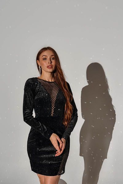 Коктейльна сукня сяючий оксамит 25101 Чорна 25101L_НФ-1187 фото