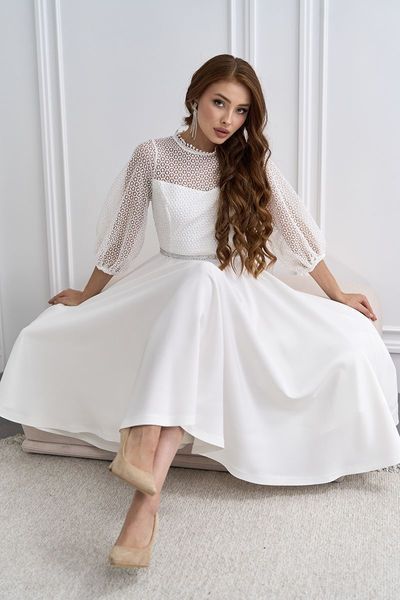 Коктейльна Сукня Ажурна Елегантна 24061 Молочна 24061M_НФ-544 фото