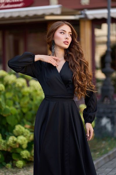 Вечірня сукня атлас на запах 25070 Чорна 250703XL_НФ-1069 фото Вечірня сукня атлас на запах 25070 Чорна 250703XL_НФ-1069 фото