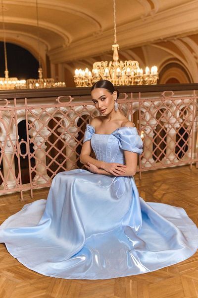 Вечірня корсетна сукня з ефектом рідкого глянцю 26029 Блакитна 26029_LBLS_НФ-1294 фото