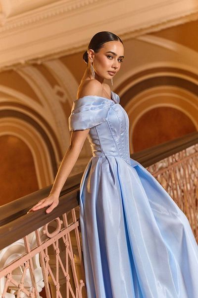 Вечірня корсетна сукня з ефектом рідкого глянцю 26029 Блакитна 26029_LBLS_НФ-1294 фото